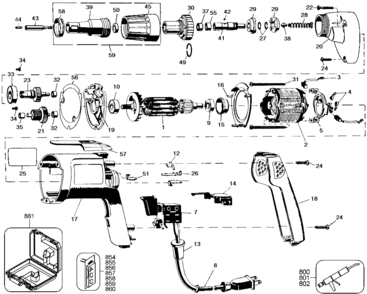 Default Diagram and Parts List for 2049K Type 100 Black and Decker Screwdriver